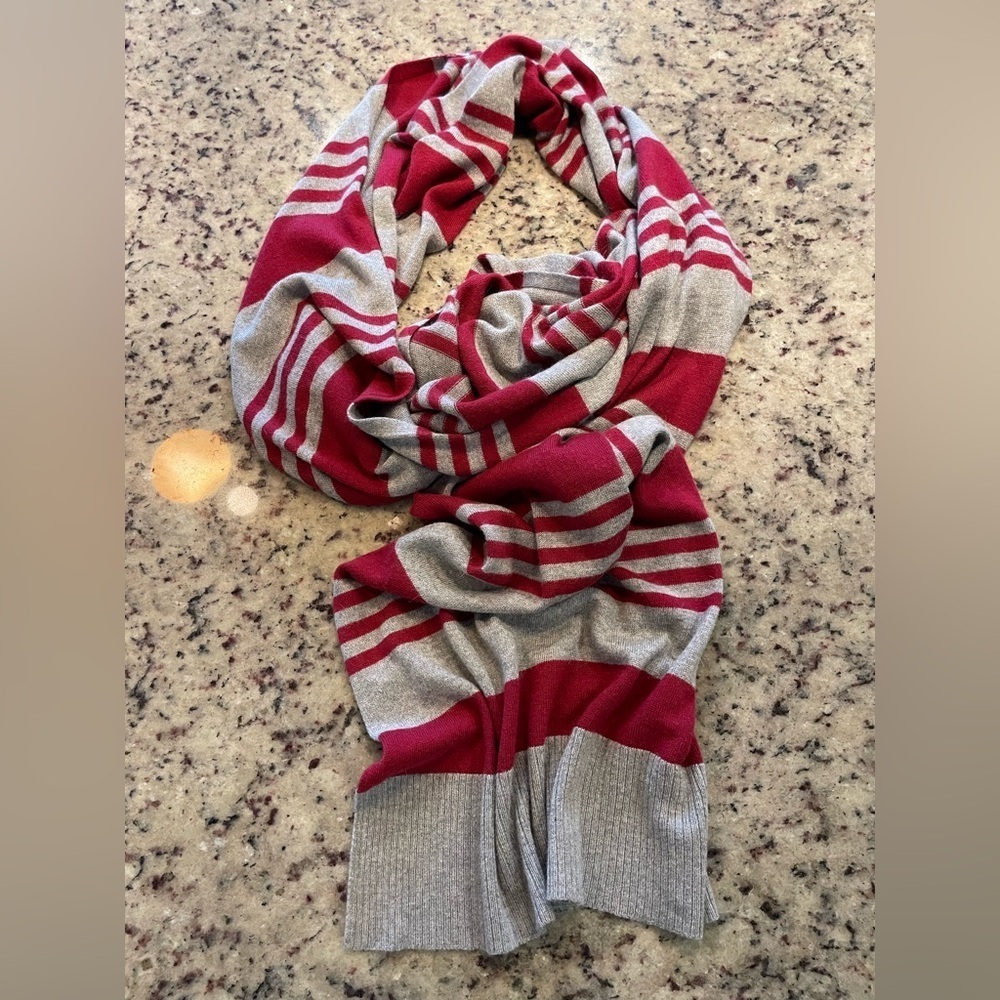 Maroon and Gray gap cotton angora blend oversized Striped Scarf